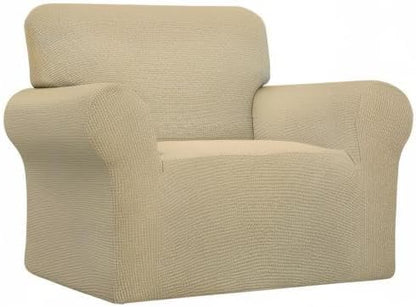 Easy-Going Stretch Chair Sofa Slipcover 1-Piece Couch Sofa Cover Furniture Protector Soft with Elastic Bottom for Kids, Pet. Spandex Jacquard Fabric Small Checks (Chair, Beige)