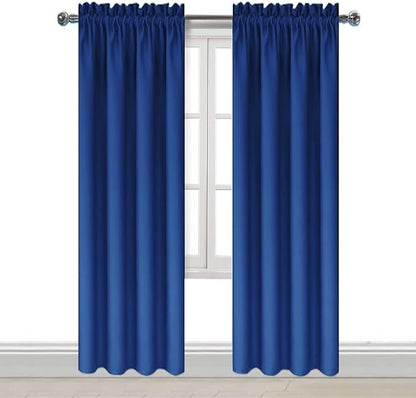 DWCN Blackout Curtains Room Darkening Thermal Insulated Bedroom Curtains Window Curtain Panels, 38 x 84 inches Long, Set of 2 Classic Blue Rod Pocket Drapes