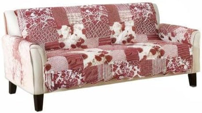 Great Bay Home Reversible Patchwork Sofa Cover - Washable Slipcover Furniture Protector with Elastic Straps - Perfect for Kids & Pets - Box-Stitched Detail (Burgundy)
