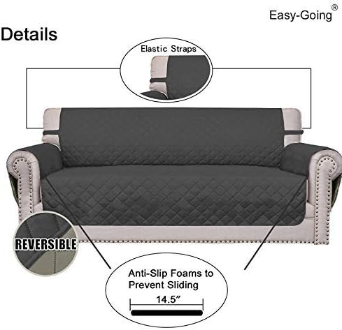 Easy-Going 4 Seater Sofa Slipcover Reversible Sofa Cover Water Resistant Couch Cover with Foam Sticks Elastic Straps Furniture Protector for Pets Children Dog Cat (XX-Large, Darkgray/Beige)