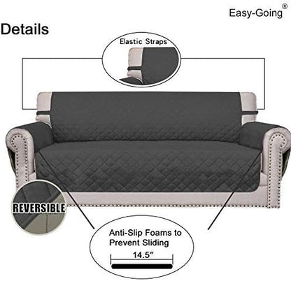 Easy-Going 4 Seater Sofa Slipcover Reversible Sofa Cover Water Resistant Couch Cover with Foam Sticks Elastic Straps Furniture Protector for Pets Children Dog Cat (XX-Large, Darkgray/Beige)