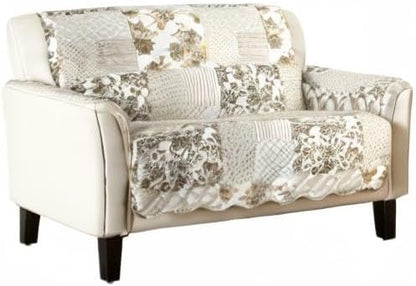 Great Bay Home Reversible Patchwork Loveseat Cover - Washable Slipcover Furniture Protector with Elastic Straps - Perfect for Kids & Pets - Box-Stitched Detail (Taupe)