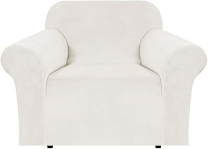 H.VERSAILTEX Stretch Velvet Armchair Cover Couch Covers 1 Cushion Chair Slipcover for Living Room Furniture Cover Crafted from Thick Comfy Rich Velour (Chair 31"-49", Porcelain White)