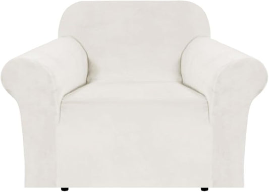 H.VERSAILTEX Stretch Velvet Armchair Cover Couch Covers 1 Cushion Chair Slipcover for Living Room Furniture Cover Crafted from Thick Comfy Rich Velour (Chair 31"-49", Porcelain White)