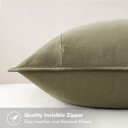 MIULEE Neutral Green Linen Pillow Covers Pack of 4 Decorative Natural Solid Throw Pillow Covers Accent Boho Farmhouse Couch Pillowcases Modern Spring Home Decor for Living Room Bed Sofa 18x18 Inch
