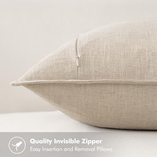 MIULEE Beige Linen Pillow Covers Pack of 4 Decorative Natural Solid Throw Pillow Covers Soft Accent Boho Farmhouse Couch Pillowcases Modern Spring Home Decors for Living Room Bed Sofa 18x18 Inch