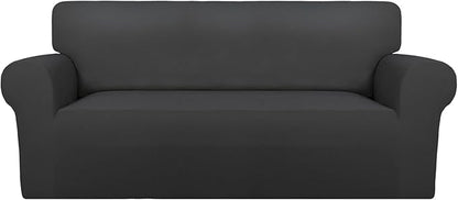 PureFit Super Stretch Sofa Slipcover – Spandex Non Slip Soft Couch Sofa Cover, Washable Furniture Protector with Non Skid Foam and Elastic Bottom for Kids, Pets (Oversized Loveseat, Dark Gray)