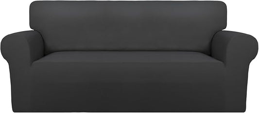 PureFit Super Stretch Sofa Slipcover – Spandex Non Slip Soft Couch Sofa Cover, Washable Furniture Protector with Non Skid Foam and Elastic Bottom for Kids, Pets (Oversized Loveseat, Dark Gray)