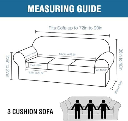 H.VERSAILTEX Modern Velvet Plush 4 Piece High Stretch Sofa Slipcover Sofa Cover Furniture Protector Form Fit Thick Velvet Sofa Cover for 3 Cushion Couch Width Up to 90 Inch (Sofa, Porcelain White)