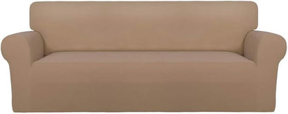 PureFit Super Stretch Sofa Slipcover – Spandex Non Slip Soft Couch Sofa Cover, Washable Furniture Protector with Non Skid Foam and Elastic Bottom for Kids, Pets （Oversized Sofa, Camel）