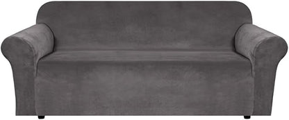 H.VERSAILTEX Stretch Velvet Sofa Covers for 3 Cushion Couch Covers Furniture Protector Soft with Non Slip Elastic Bottom, Crafted from Thick Comfy Rich Velour (Large Sofa 90"-97", Grey)