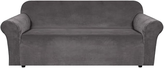 H.VERSAILTEX Stretch Velvet Sofa Covers for 3 Cushion Couch Covers Furniture Protector Soft with Non Slip Elastic Bottom, Crafted from Thick Comfy Rich Velour (Large Sofa 90"-97", Grey)