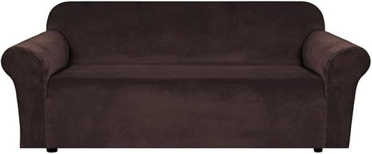 H.VERSAILTEX Stretch Velvet Sofa Covers for 3 Cushion Couch Covers Furniture Protector Soft with Non Slip Elastic Bottom, Crafted from Thick Comfy Rich Velour (Large Sofa 90"-97", Chocolate)