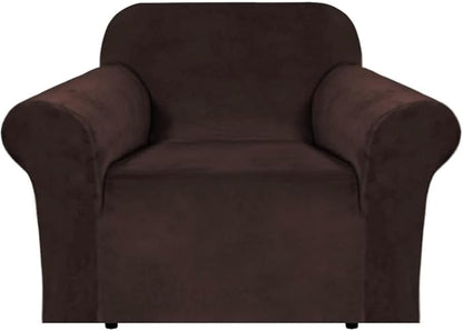 H.VERSAILTEX Stretch Velvet Armchair Cover Couch Covers 1 Cushion Chair Slipcover for Living Room Furniture Cover Crafted from Thick Comfy Rich Velour (Chair 31"-49", Chocolate)