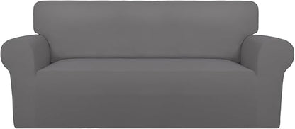 PureFit Super Stretch Sofa Slipcover – Spandex Non Slip Soft Couch Sofa Cover, Washable Furniture Protector with Non Skid Foam and Elastic Bottom for Kids, Pets (Oversized Loveseat, Light Gray)