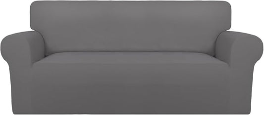 PureFit Super Stretch Sofa Slipcover – Spandex Non Slip Soft Couch Sofa Cover, Washable Furniture Protector with Non Skid Foam and Elastic Bottom for Kids, Pets (Oversized Loveseat, Light Gray)