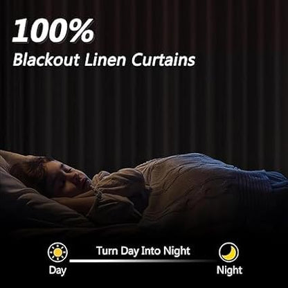 Guken Yellow 100% Blackout Linen Curtains 90 Inch Length 2 Panels Set for Living Room Bedroom Back Tab/Rod Pocket Thermal Insulated Black Out Drapes Room Darkening Farmhouse Window Curtains,52x90
