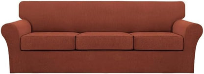 Turquoize 4 Piece Sofa Covers for 3 Cushion Couch Sofa Slipcover Soft Couch Cover for Dogs Washable Furniture Cover with 3 Individual Large Cushion Covers Feature Fabric (Large Sofa, Rust)