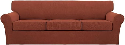 Turquoize 4 Piece Sofa Covers for 3 Cushion Couch Sofa Slipcover Soft Couch Cover for Dogs Washable Furniture Cover with 3 Individual Large Cushion Covers Feature Fabric (Large Sofa, Rust)