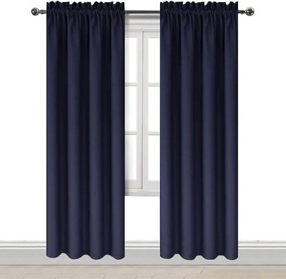 DWCN Blackout Curtains Room Darkening Thermal Insulated Bedroom Curtains Window Curtain Panels, 52 x 84 inches Long, Set of 2 Navy Rod Pocket Drapes