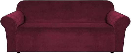 H.VERSAILTEX Stretch Velvet Sofa Covers for 3 Cushion Couch Covers Furniture Protector Soft with Non Slip Elastic Bottom, Crafted from Thick Comfy Rich Velour (Large Sofa 90"-97", Burgundy)
