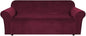 H.VERSAILTEX Stretch Velvet Sofa Covers for 3 Cushion Couch Covers Furniture Protector Soft with Non Slip Elastic Bottom, Crafted from Thick Comfy Rich Velour (Large Sofa 90"-97", Burgundy)