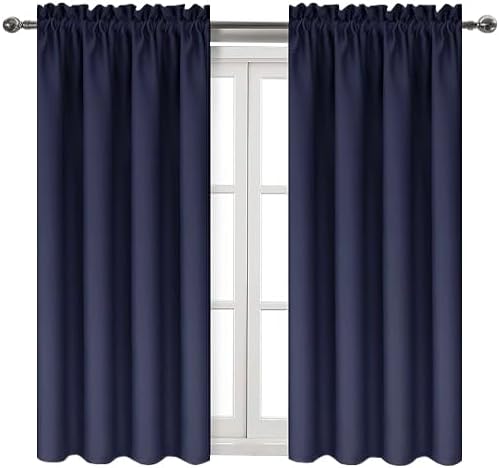 DWCN Navy Room Darkening Blackout Curtains - Thermal Insulated Privacy Energy Saving Window Curtain Drapes 52 x 54 inch Length, Set of 2 Bedroom Living Room Curtains