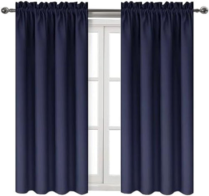 DWCN Navy Room Darkening Blackout Curtains - Thermal Insulated Privacy Energy Saving Window Curtain Drapes 38 x 45 inch Length, Set of 2 Bedroom Living Room Curtains
