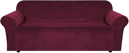 H.VERSAILTEX Stretch Velvet Sofa Covers for 3 Cushion Couch Covers Sofa Slipcovers Furniture Protector Soft with Non Slip Elastic Bottom, Crafted from Thick Comfy Rich Velour (Sofa 72"-90", Burgundy)