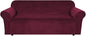H.VERSAILTEX Stretch Velvet Sofa Covers for 3 Cushion Couch Covers Sofa Slipcovers Furniture Protector Soft with Non Slip Elastic Bottom, Crafted from Thick Comfy Rich Velour (Sofa 72"-90", Burgundy)