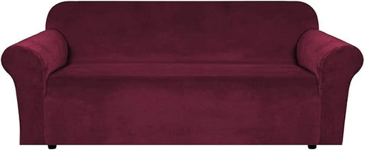 H.VERSAILTEX Stretch Velvet Sofa Covers Large Couch Covers Sofa Slipcovers Furniture Protector Soft with Non Slip Elastic Bottom, Feature Thick Comfy Rich Velour (Extra Wide Sofa 98"-105", Burgundy)