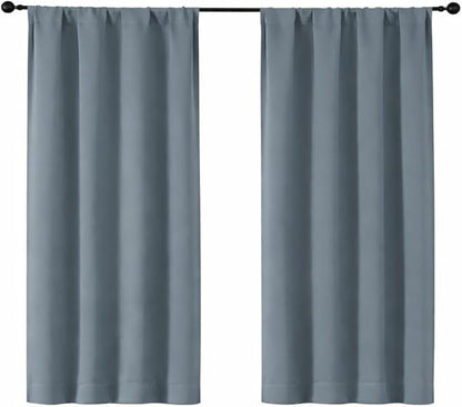 Simplebrand Ava Stone Blue Short Blackout Curtains for Bedroom 45 Inches Long 2 Panels Set, Solid Thermal Insulated, Energy Saving Window Treatment Curtains Blackout Drapes, W40 x L45 Inch, Stone Blue