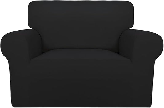 PureFit Super Stretch Sofa Slipcover – Spandex Non Slip Soft Couch Sofa Cover, Washable Furniture Protector with Non Skid Foam and Elastic Bottom for Kids, Pets (Oversized, Black)