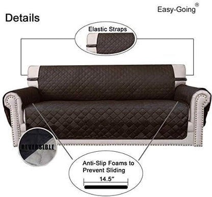 Easy-Going 4 Seater Sofa Slipcover Reversible Sofa Cover Water Resistant Couch Cover with Foam Sticks Elastic Straps Furniture Protector for Pets Children Dog Cat (XX-Large, Chocolate/Beige)