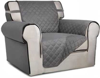 PureFit Reversible Quilted Sofa Cover, Water Resistant Slipcover Furniture Protector, Washable Couch Cover with Non Slip and Elastic Straps for Kids, Dogs, Pets (Chair, Gray/Gray)