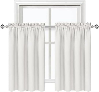 DWCN Blackout Curtains for Living Room Thermal Insulated, Energy Saving & Noise Reducing Bedroom Curtains, Ivory, W 52x L 36 Inch, Set of 2 Rod Pocket Curtain Panels