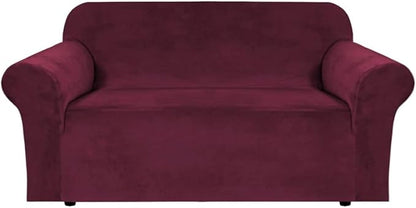 H.VERSAILTEX Stretch Velvet Loveseat Covers for 2 Cushion Couch Covers for Living Room Sofa Covers Slipcovers with Non Slip Straps Bottom, Ultra Thick Comfy Velour (Width 58"-72", Burgundy)