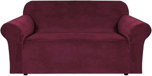 H.VERSAILTEX Stretch Velvet Loveseat Covers for 2 Cushion Couch Covers for Living Room Sofa Covers Slipcovers with Non Slip Straps Bottom, Ultra Thick Comfy Velour (Width 58"-72", Burgundy)