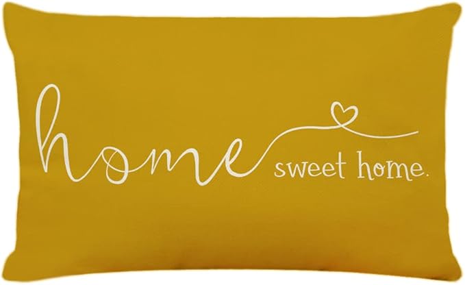 MFGNEH Home Sweet Home Quotes Farmhouse Pillow Covers 12x20 Inch, Decorative Throw Cushion Case, Housewarming Gift, Yellow