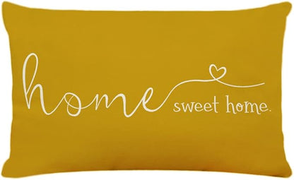 MFGNEH Home Sweet Home Quotes Farmhouse Pillow Covers 12x20 Inch, Decorative Throw Cushion Case, Housewarming Gift, Yellow