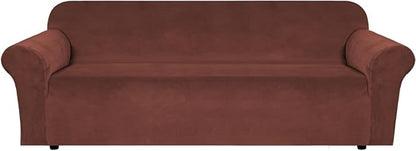 H.VERSAILTEX Stretch Velvet Sofa Covers Large Couch Covers Furniture Protector Soft with Non Slip Elastic Bottom, Feature Thick Comfy Rich Velour (Extra Large Sofa 98"-105", Burnt Brick)