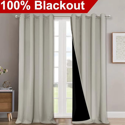 NICETOWN 100% Blackout Blinds, Set of 2, 46" x 96", Natural, Laundry Room Decor Window Treatment Curtains for Large Patio Sliding Door, Thermal Insulated Curtains for Bedroom