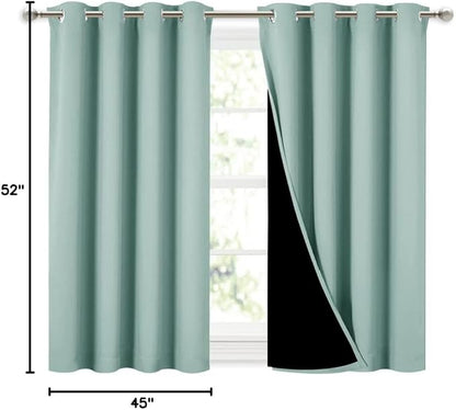 NICETOWN Aqua Blue 100% Blackout Curtains 45 inches Long, 2 Thick Layers Completely Blackout Window Treatment Thermal Insulated Lined Drapes for Small Window (1 Pair, 52 inches Width Each Panel)