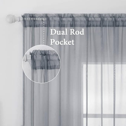 MIULEE 2 Panels Solid Color Sheer Window Curtains Elegant Window Voile Panels/Drapes/Treatment for Bedroom Living Room (54X63 Inches Dark Grey)