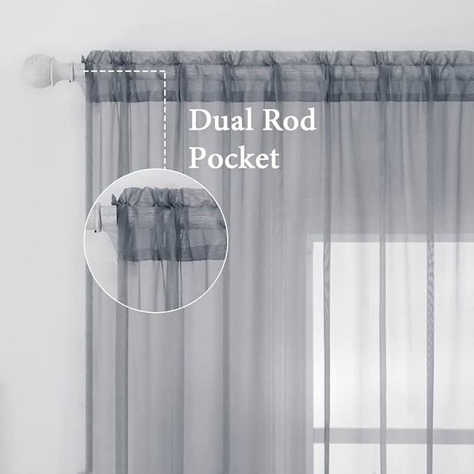 MIULEE 2 Panels Solid Color Sheer Window Curtains Elegant Window Voile Panels/Drapes/Treatment for Bedroom Living Room (54 X 84 Inches Dark Grey)