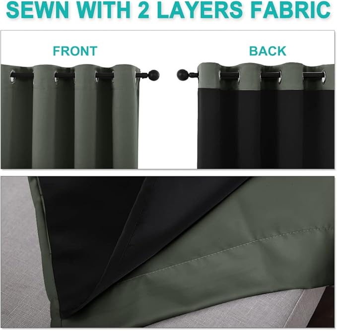 NICETOWN 100% Blackout Curtains 54 inches Long, Double-Deck Completely Blackout Window Treatment Thermal Insulated Lined Drapes for Small Window (Dark Mallard, 1 Pair, 46 inches Width Each Panel)