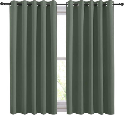 NICETOWN Thermal Insulated Curtains Blackout Draperies, Dark Mallard, Window Treatment Solid Grommet Room Darkening Drape Panels for Bedroom (Set of 2, 70 by 54 inches Long)