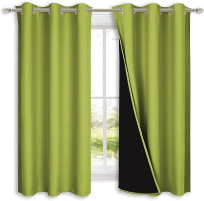NICETOWN 100% Blackout Curtains 45 inches Long, Fresh Green, 1 Pair, 42 inches Width Each Panel, 2 Thick Layers Completely Blackout Window Treatment Thermal Insulated Lined Drapes for Small Window