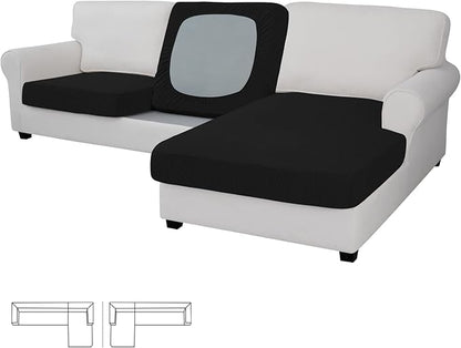 Easy-Going Stretch 3 Pieces Couch Cushion Covers for Sectional Sofa Left/Right L Shape Chaise Lounge Sofa Seat slipcover Anti-Slip Sofa Cover Soft (2 Seater + 1 Chaise, Black)