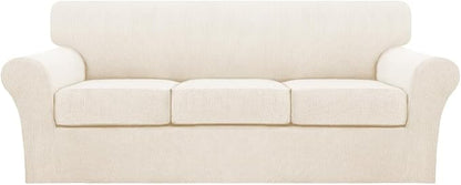 Turquoize 4 Piece Sofa Covers for 3 Cushion Couch Sofa Slipcover Soft Couch Cover for Dogs-Washable Furniture Cover with 3 Individual Covers (3 Cushion Sofa, Cream)
